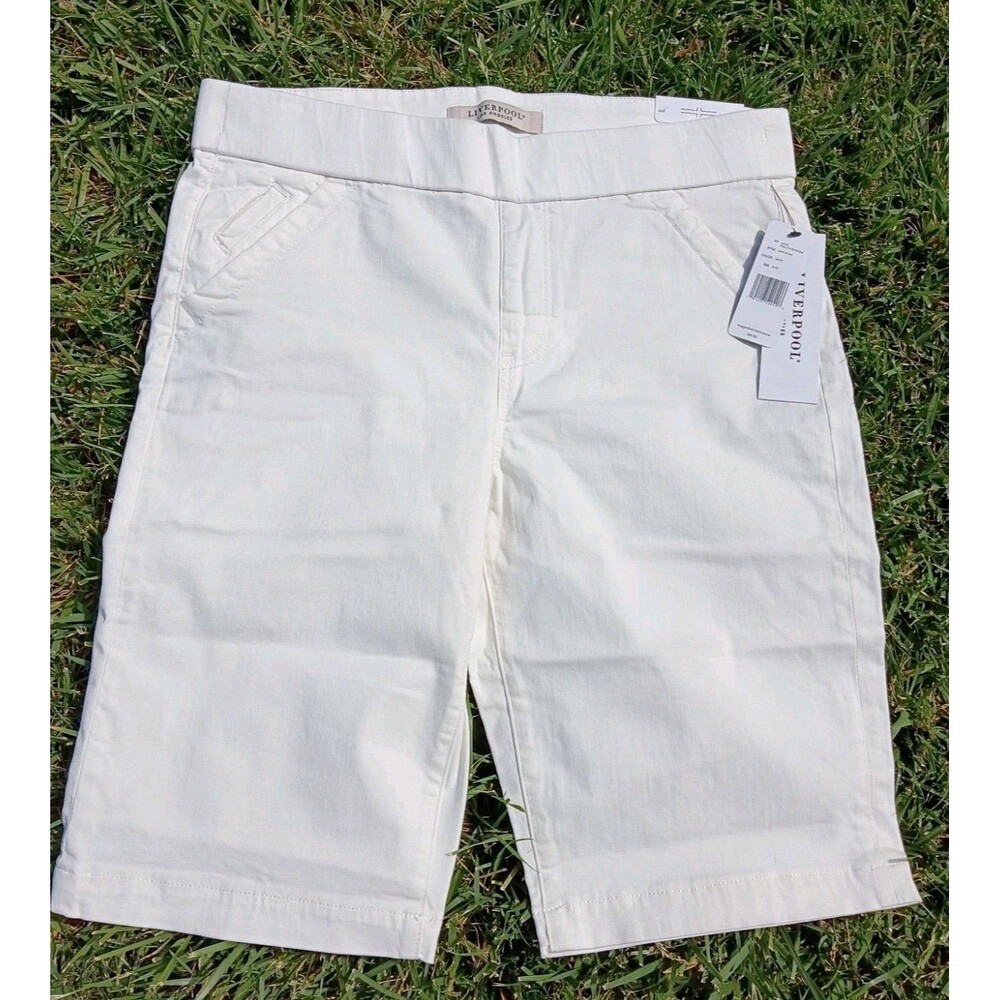 NWT Liverpool Los Angeles Pull-On Bermuda Shorts White Size 8/29 Stretch Mid...